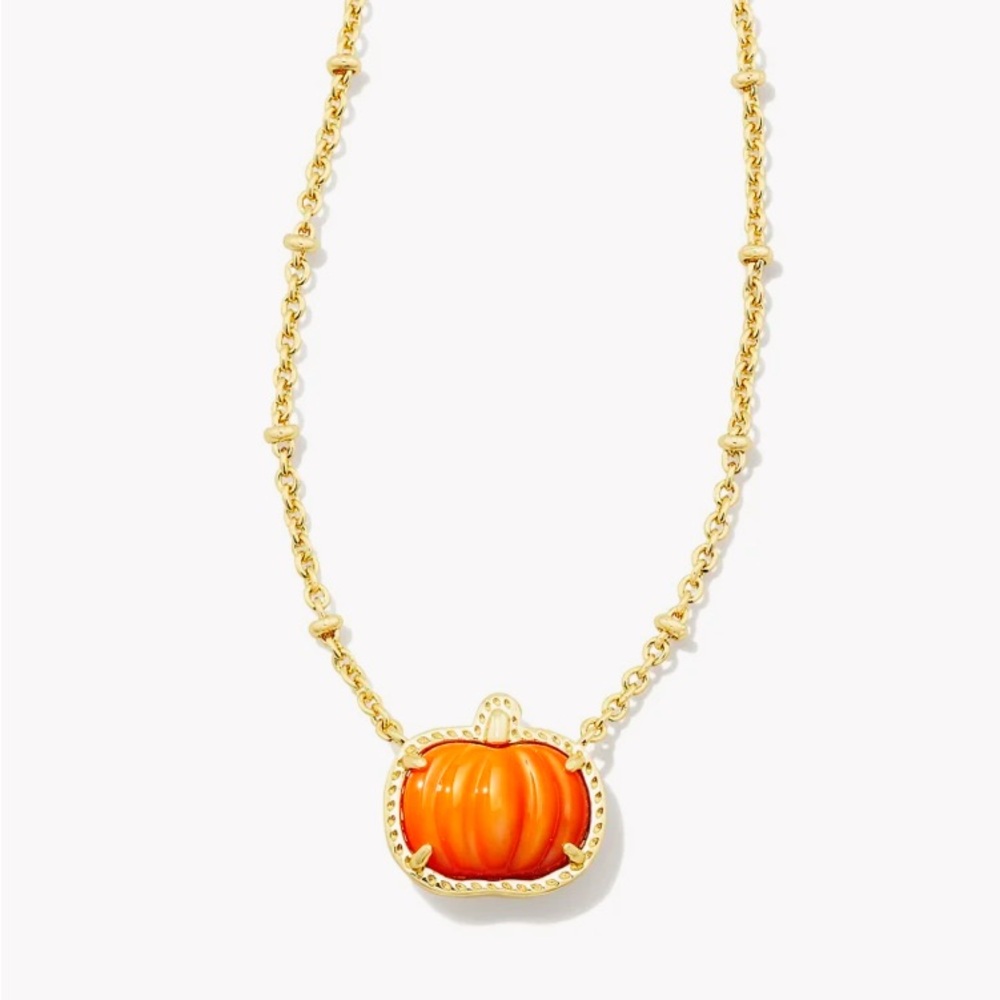 Kendra Scott Pumpkin Gold Short Pendant Necklace in Orange.